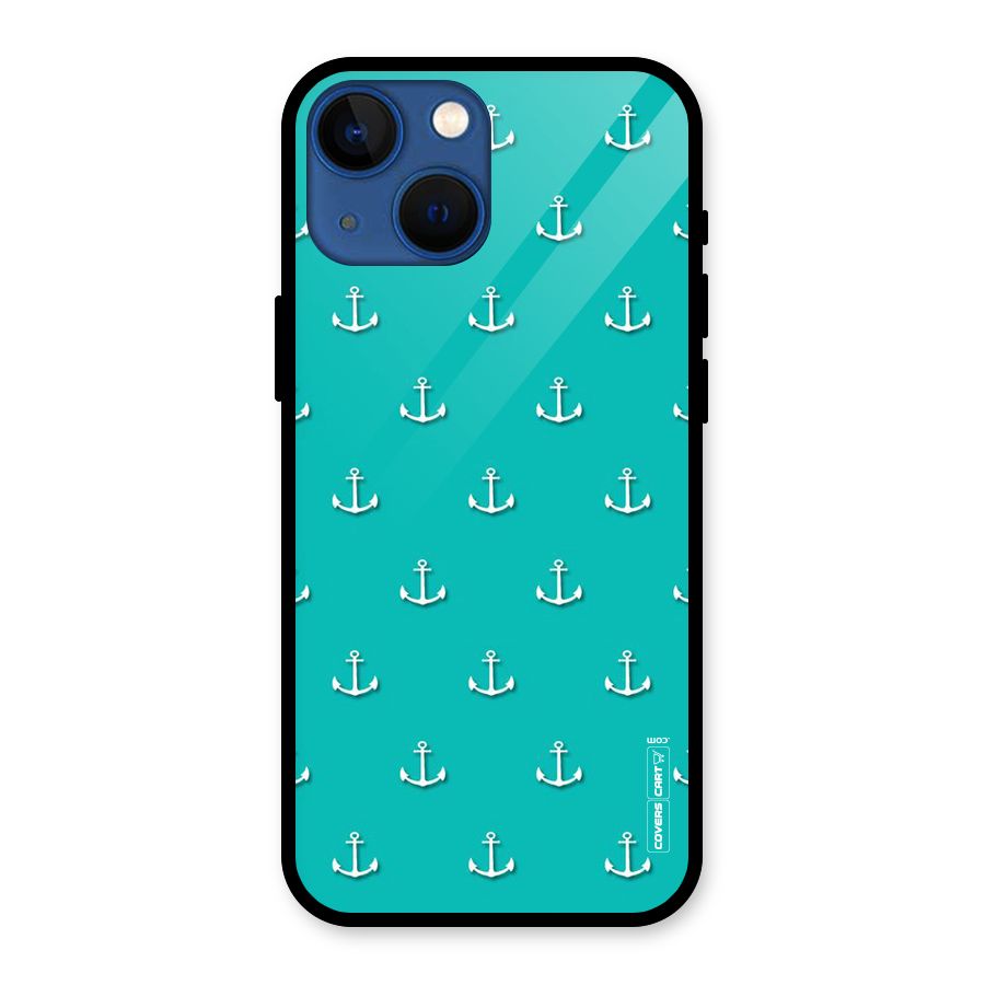 Light Blue Anchor Glass Back Case for iPhone 13 Mini