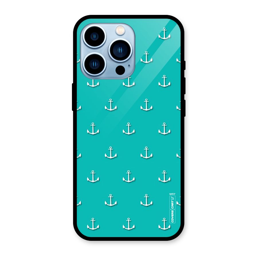 Light Blue Anchor Glass Back Case for iPhone 13 Pro