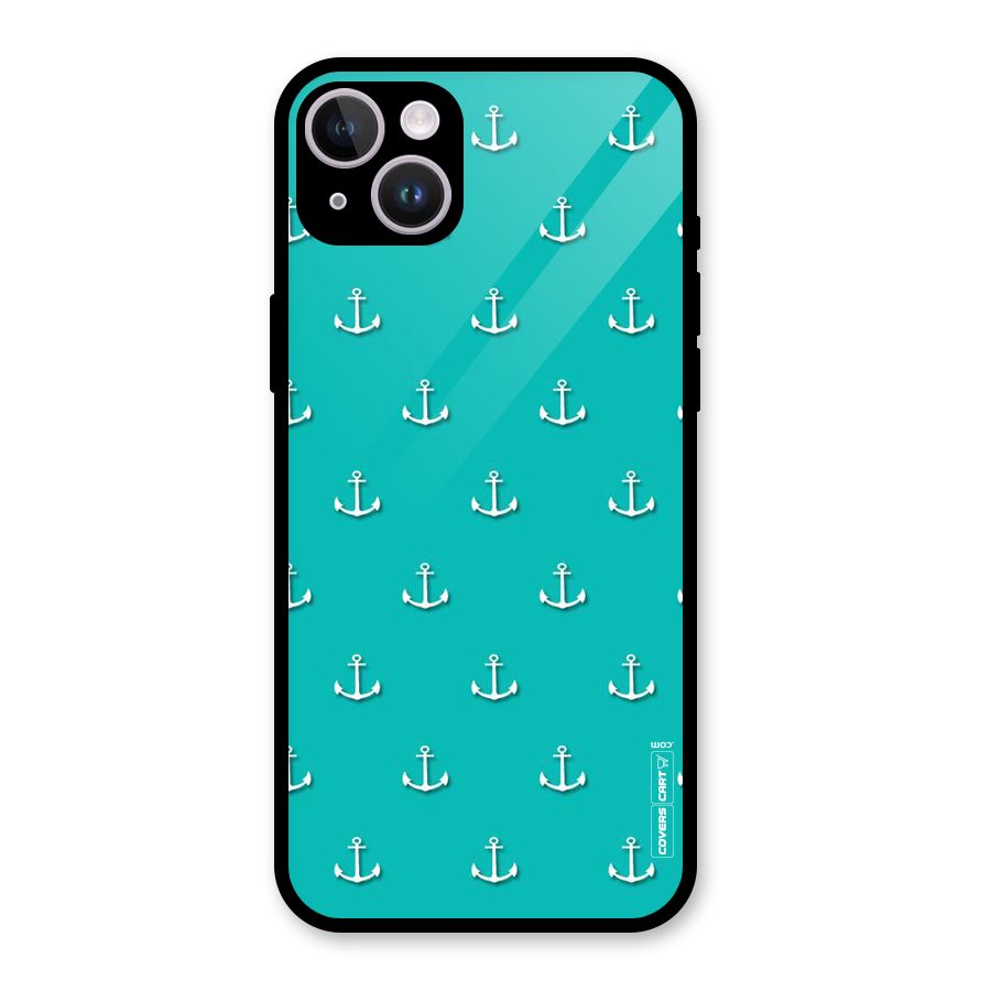 Light Blue Anchor Glass Back Case for iPhone 14 Plus