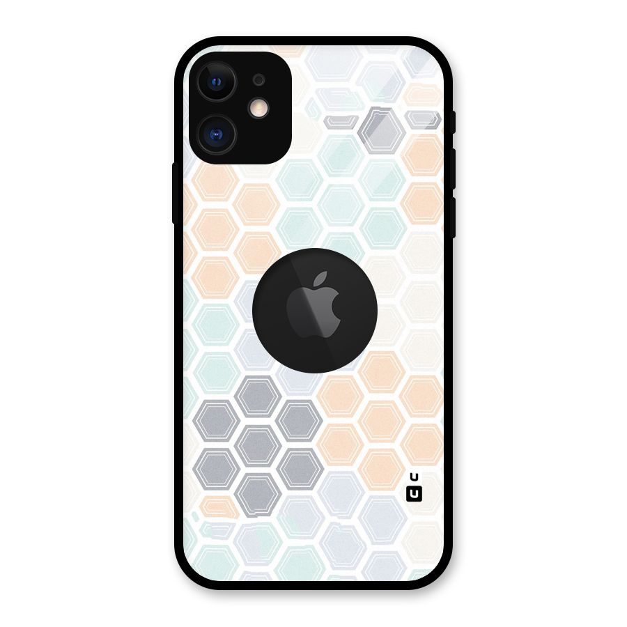 Light Hexagons Glass Back Case for iPhone 11 Logo Cut