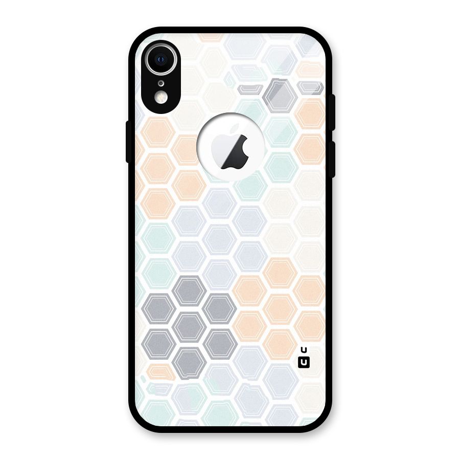 Light Hexagons Glass Back Case for iPhone XR Logo Cut