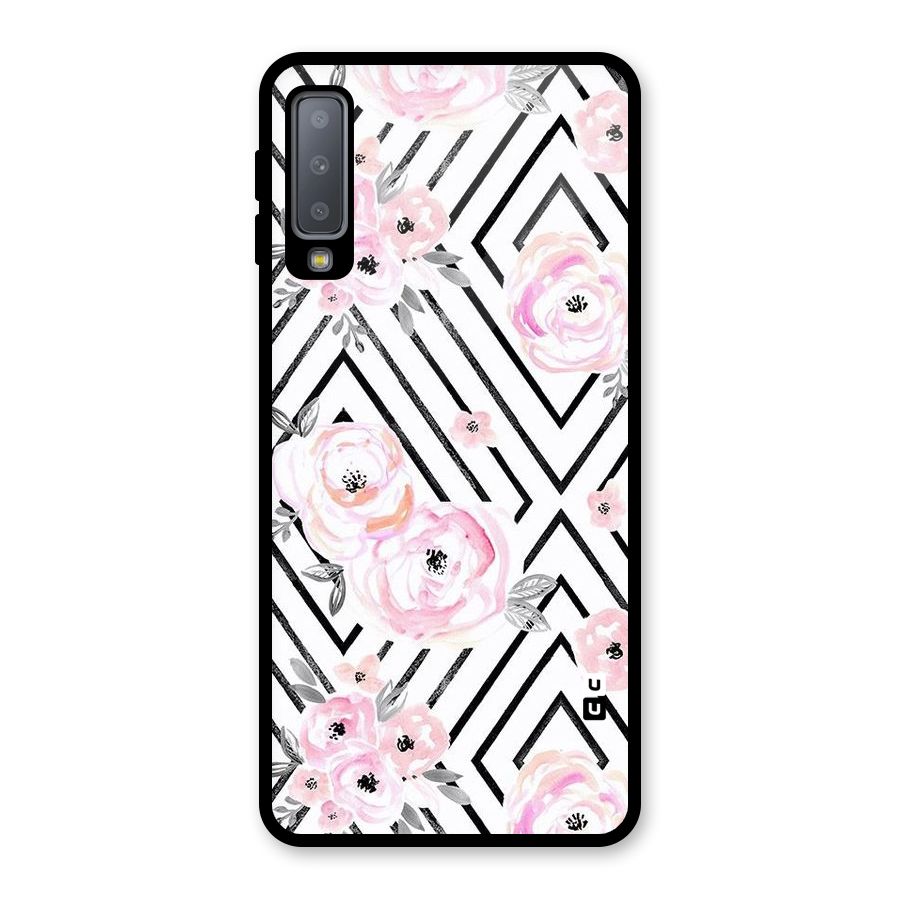 Light Pastel Flowers Design Glass Back Case for Galaxy A7 (2018)
