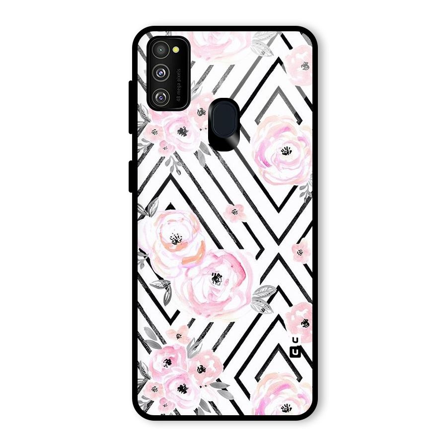 Light Pastel Flowers Design Glass Back Case for Galaxy M30s