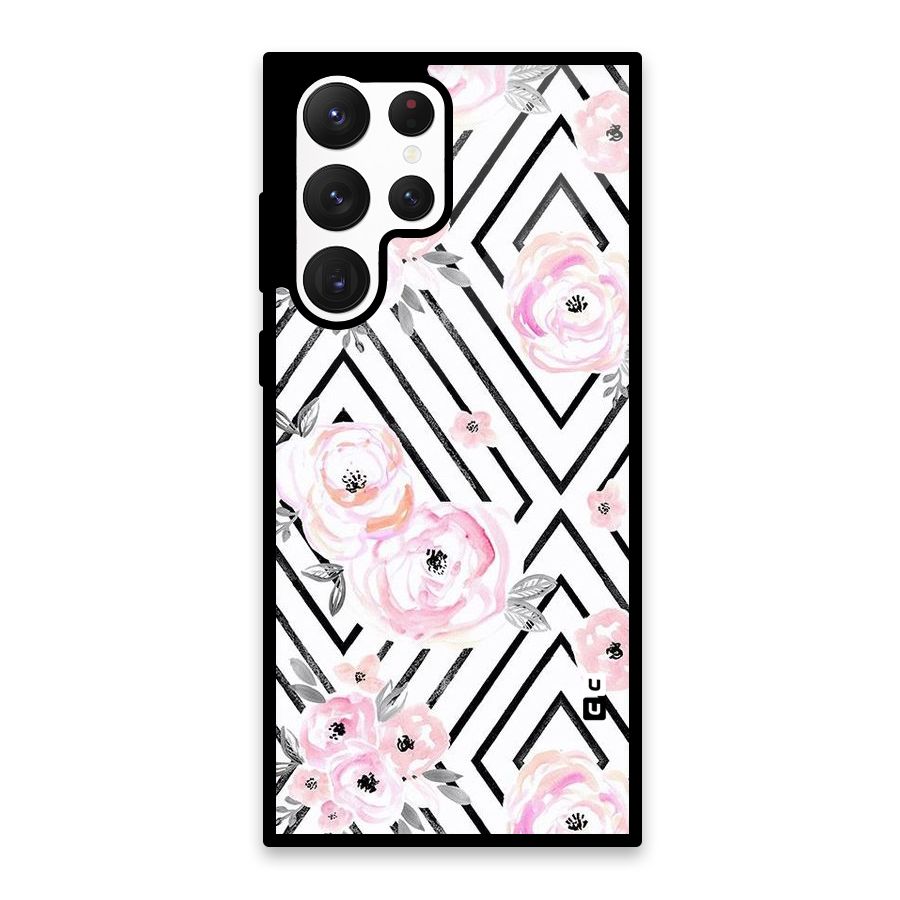 Light Pastel Flowers Design Glass Back Case for Galaxy S22 Ultra 5G