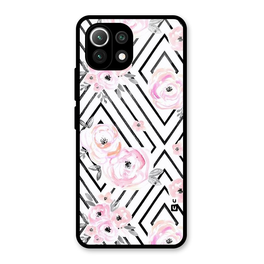 Light Pastel Flowers Design Glass Back Case for Mi 11 Lite