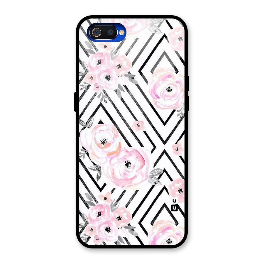 Light Pastel Flowers Design Glass Back Case for Realme C2