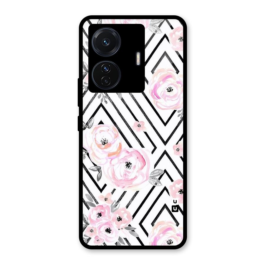 Light Pastel Flowers Design Glass Back Case for Vivo T1 Pro