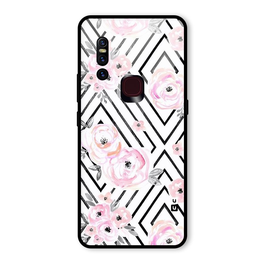 Light Pastel Flowers Design Glass Back Case for Vivo V15