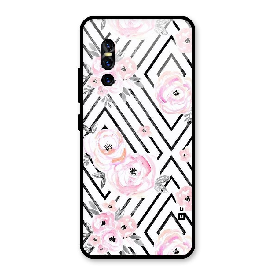 Light Pastel Flowers Design Glass Back Case for Vivo V15 Pro