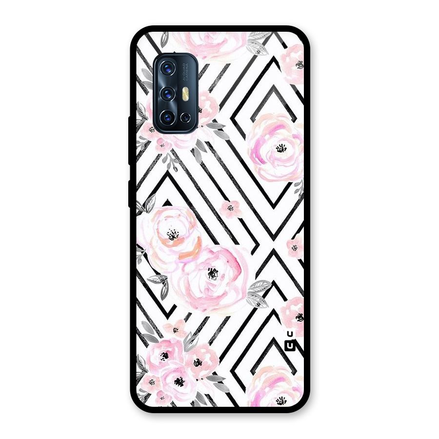Light Pastel Flowers Design Glass Back Case for Vivo V17