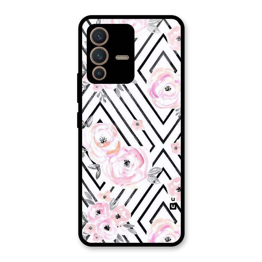 Light Pastel Flowers Design Glass Back Case for Vivo V23 5G