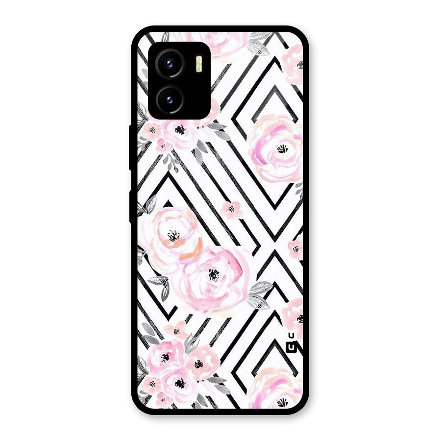 Light Pastel Flowers Design Glass Back Case for Vivo Y15s