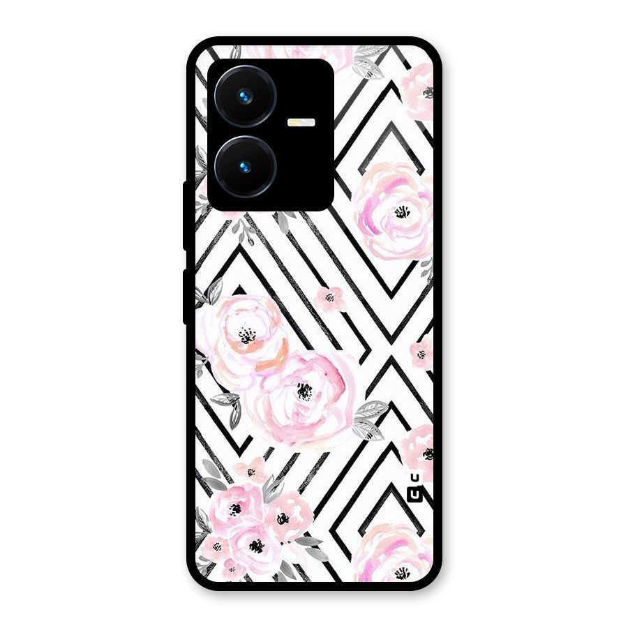 Light Pastel Flowers Design Glass Back Case for Vivo Y22