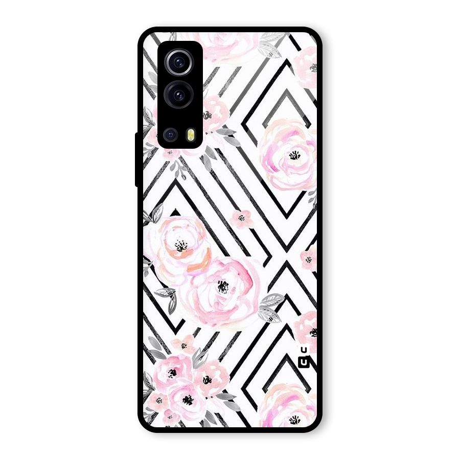 Light Pastel Flowers Design Glass Back Case for Vivo iQOO Z3