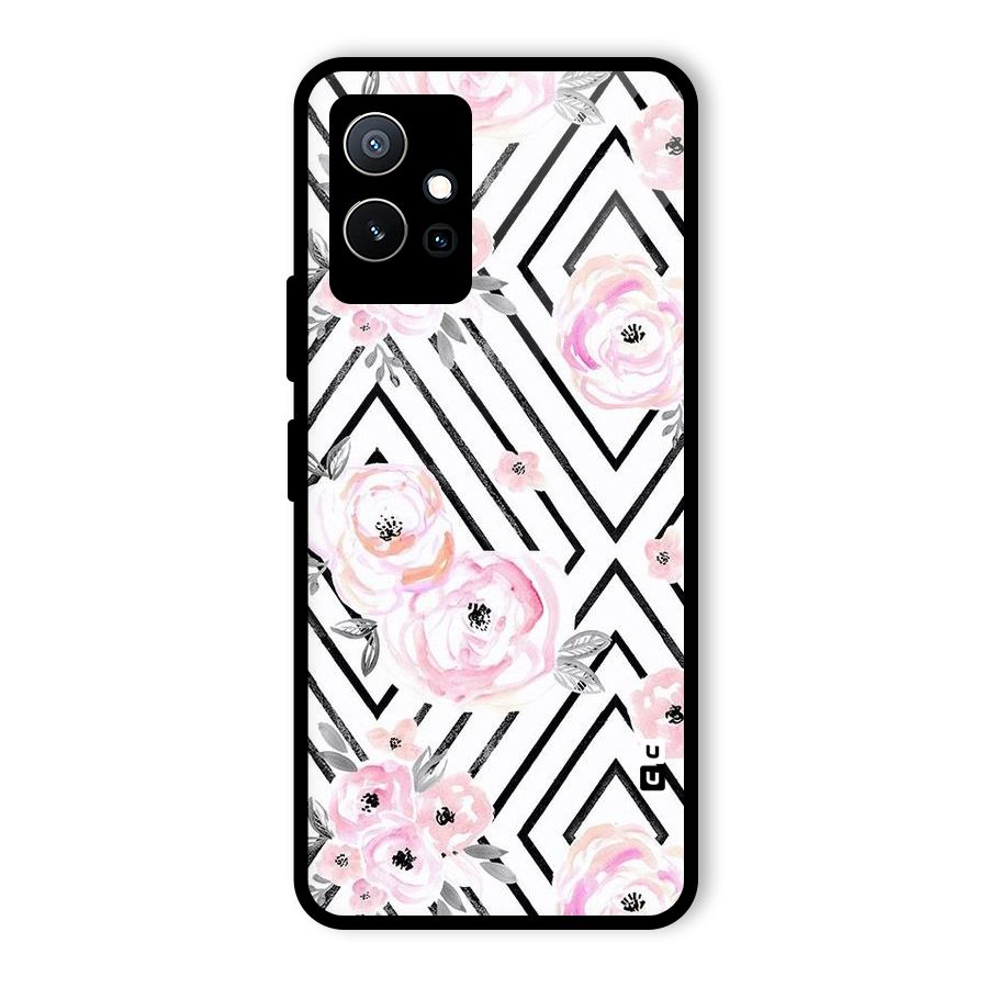 Light Pastel Flowers Design Glass Back Case for Vivo iQOO Z6