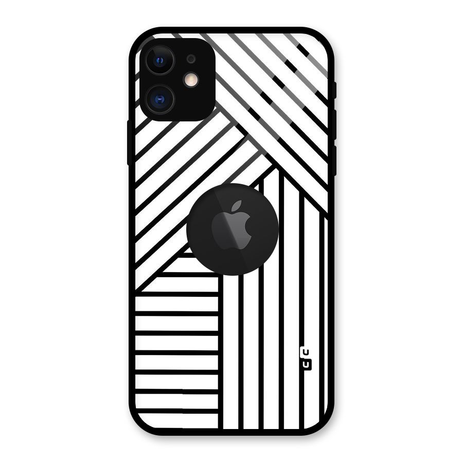 Lines Pattern Stripes Glass Back Case for iPhone 11 Logo Cut