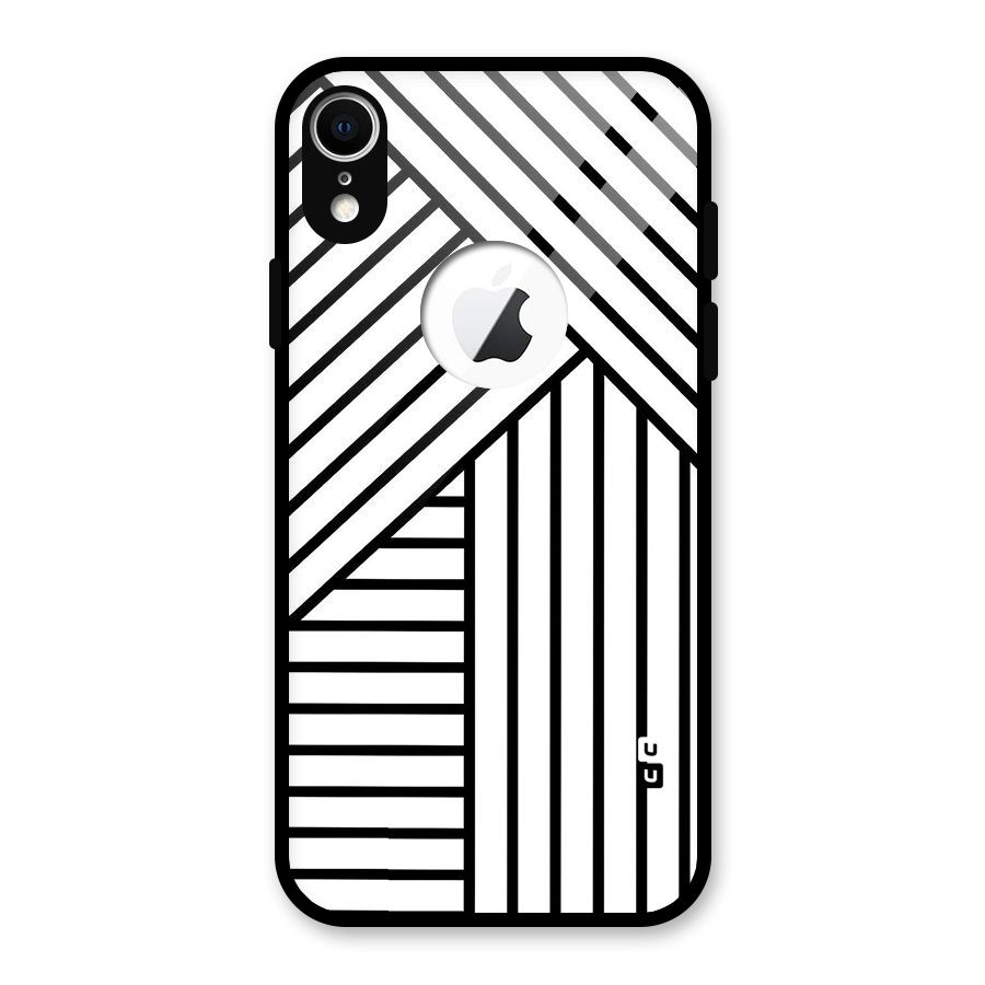 Lines Pattern Stripes Glass Back Case for iPhone XR Logo Cut