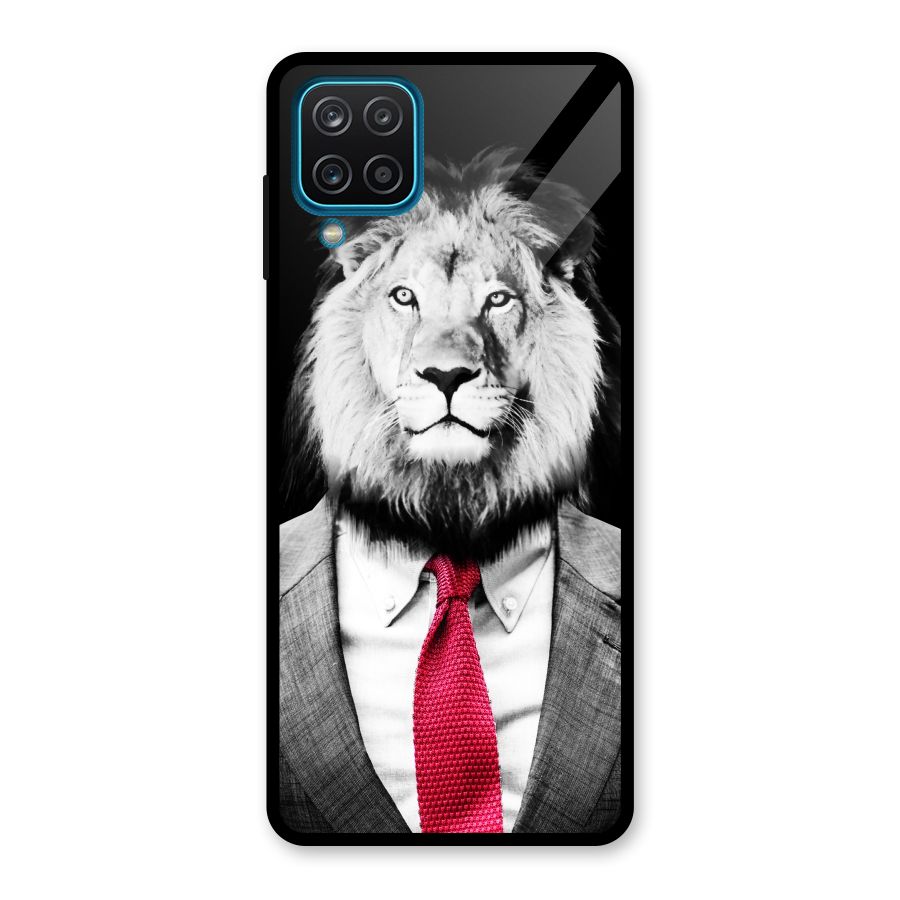 Lion with Red Tie Glass Back Case for Galaxy A12