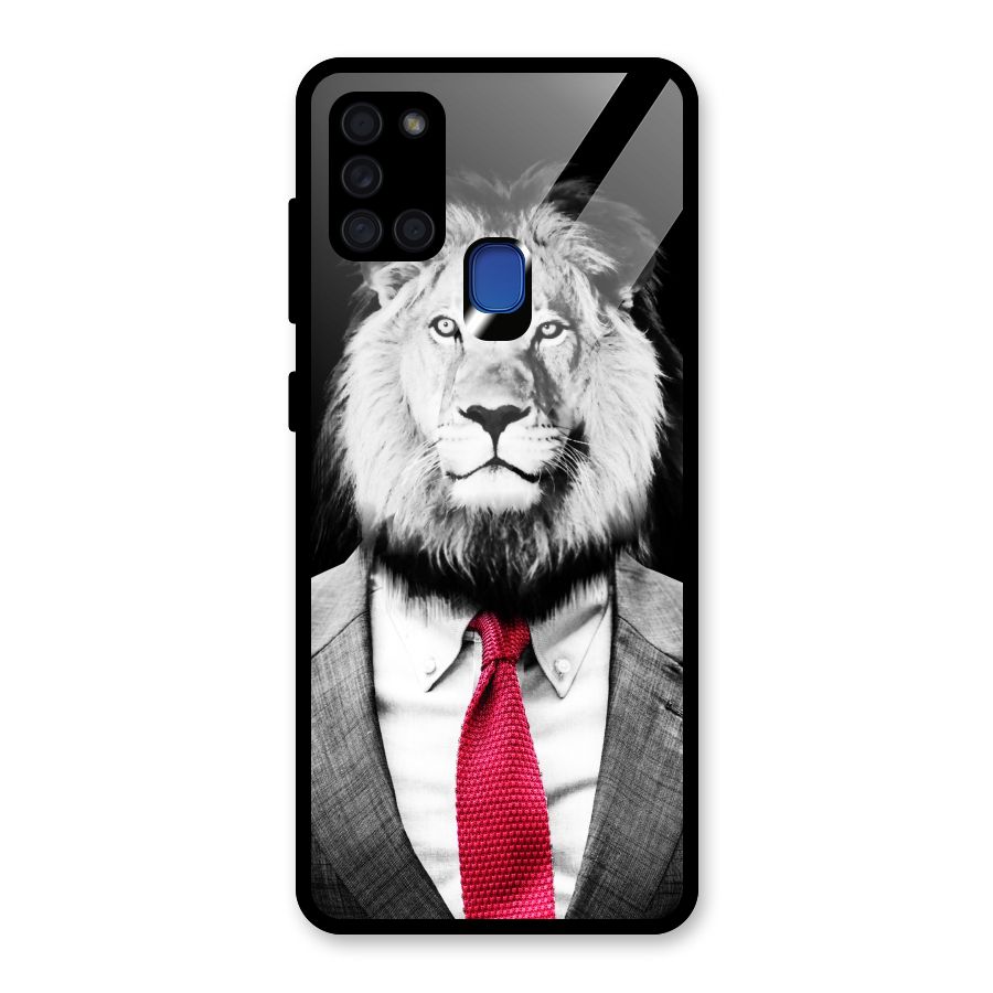 Lion with Red Tie Glass Back Case for Galaxy A21s