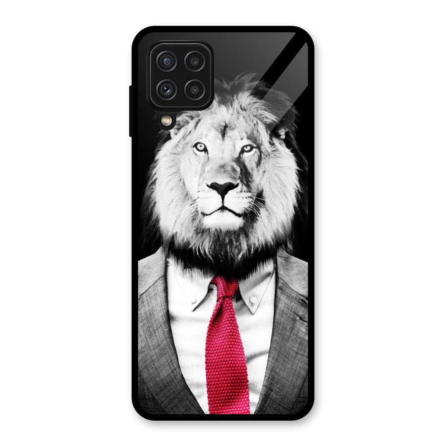 Lion with Red Tie Glass Back Case for Galaxy A22 4G