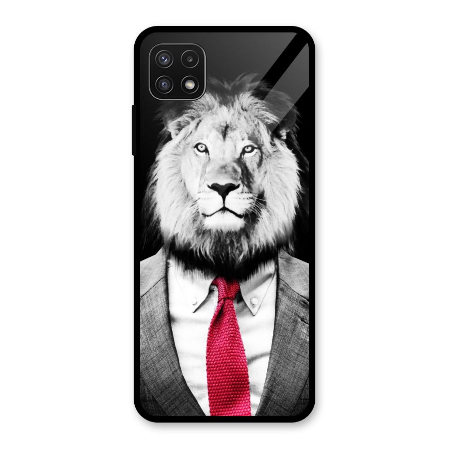 Lion with Red Tie Glass Back Case for Galaxy A22 5G