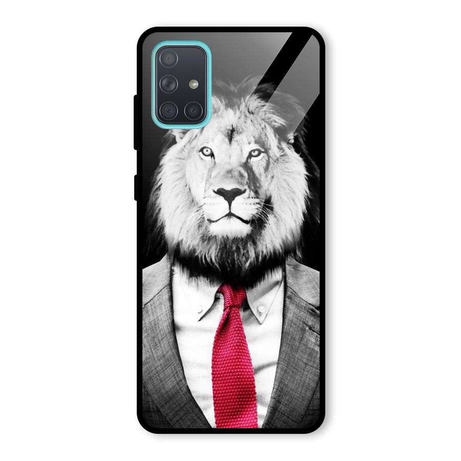 Lion with Red Tie Glass Back Case for Galaxy A71