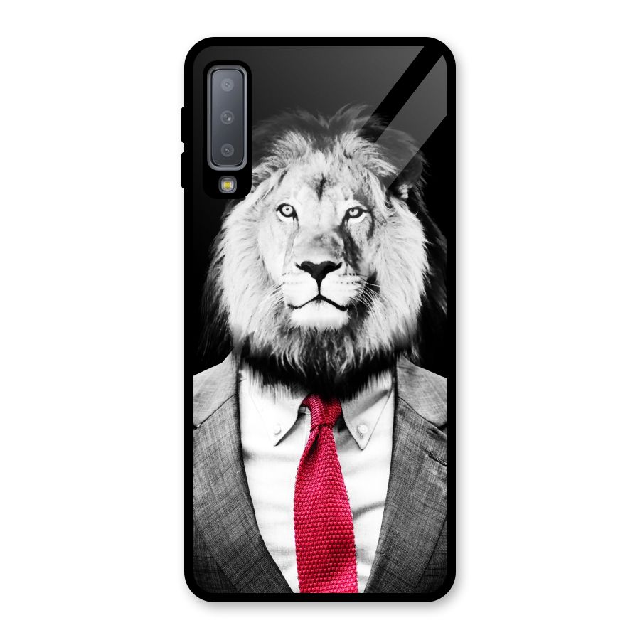 Lion with Red Tie Glass Back Case for Galaxy A7 (2018)