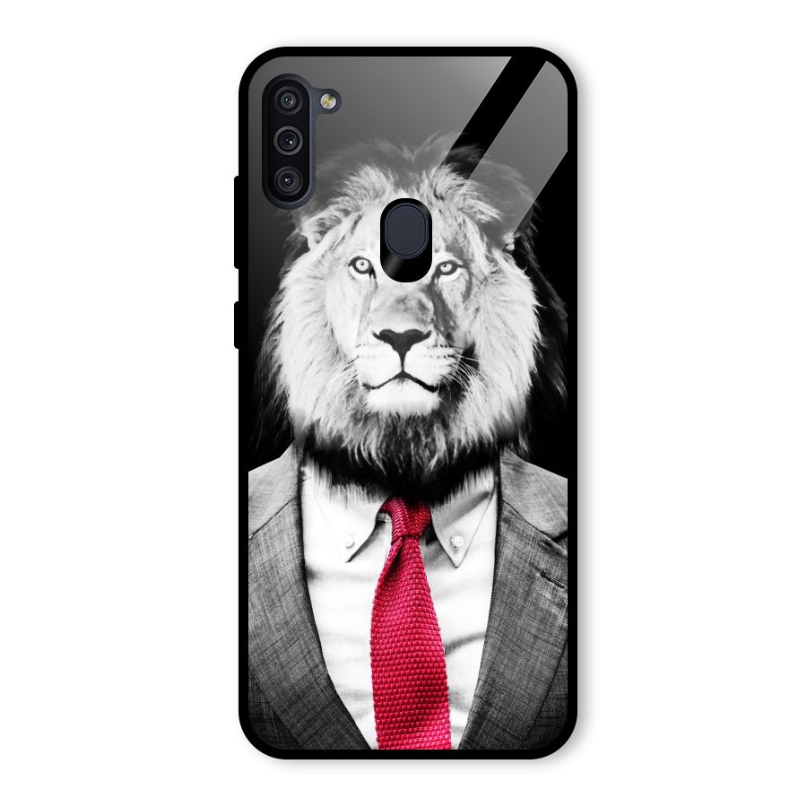 Lion with Red Tie Glass Back Case for Galaxy M11