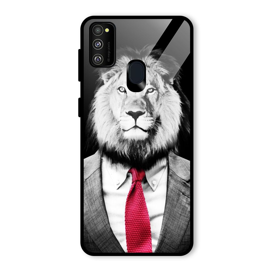 Lion with Red Tie Glass Back Case for Galaxy M30s