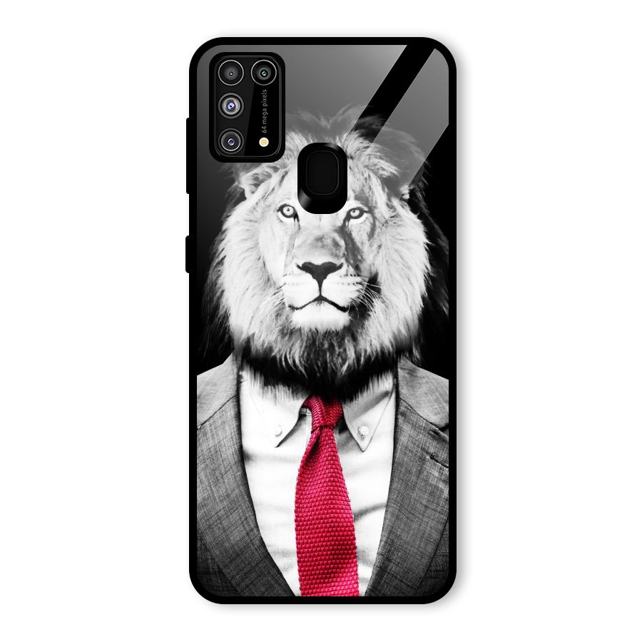 Lion with Red Tie Glass Back Case for Galaxy M31