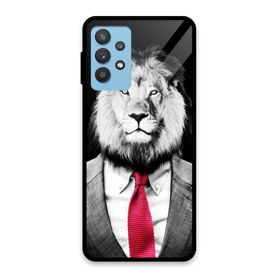 Lion with Red Tie Glass Back Case for Galaxy M32 5G