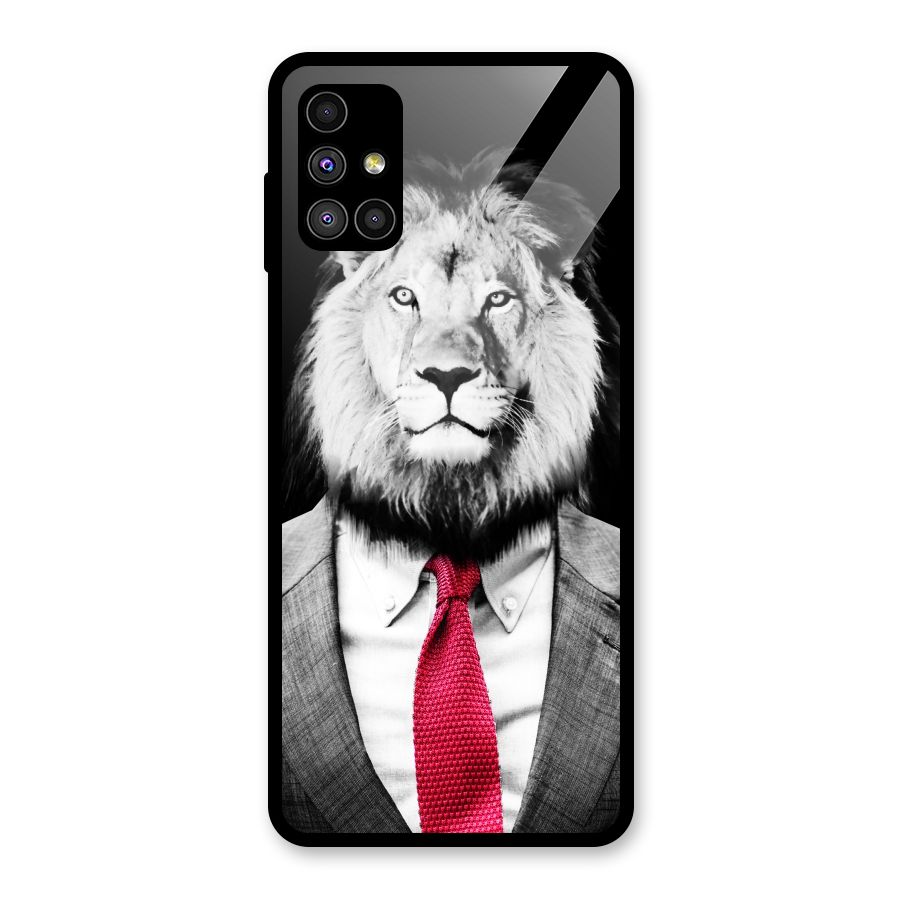Lion with Red Tie Glass Back Case for Galaxy M51