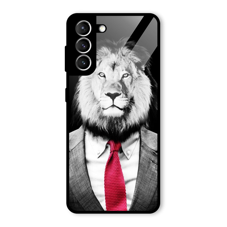 Lion with Red Tie Glass Back Case for Galaxy S21 5G