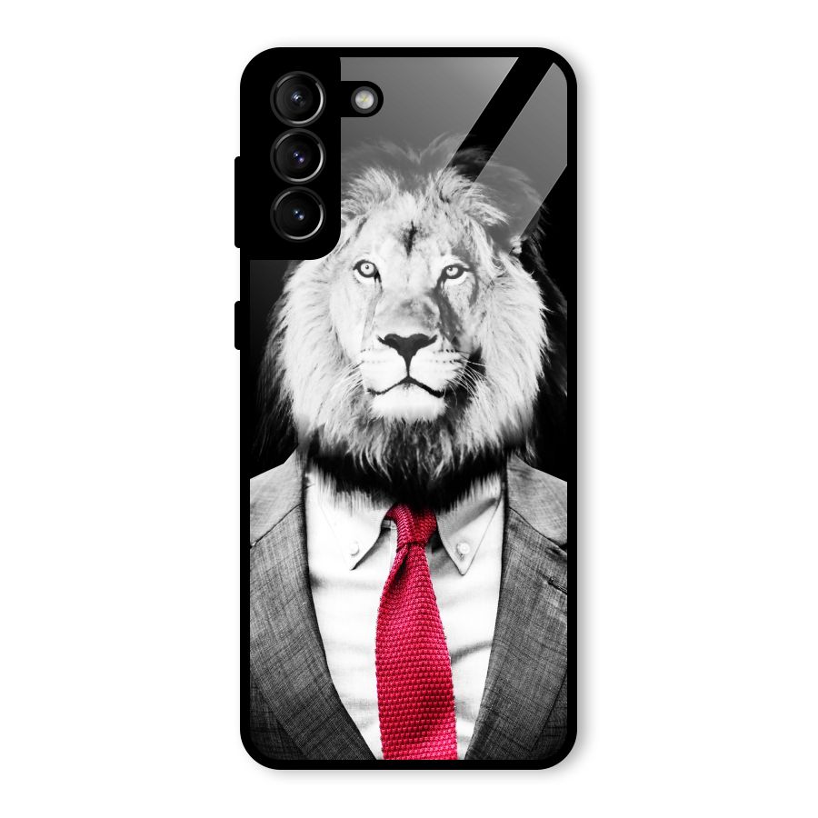 Lion with Red Tie Glass Back Case for Galaxy S21 Plus