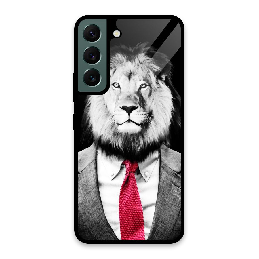 Lion with Red Tie Glass Back Case for Galaxy S22 5G