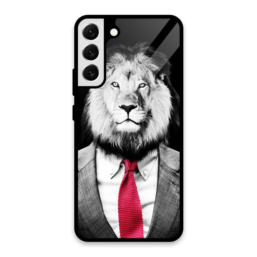 Lion with Red Tie Glass Back Case for Galaxy S22 Plus 5G