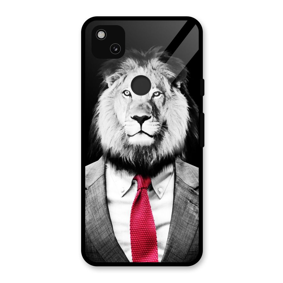 Lion with Red Tie Glass Back Case for Google Pixel 4a