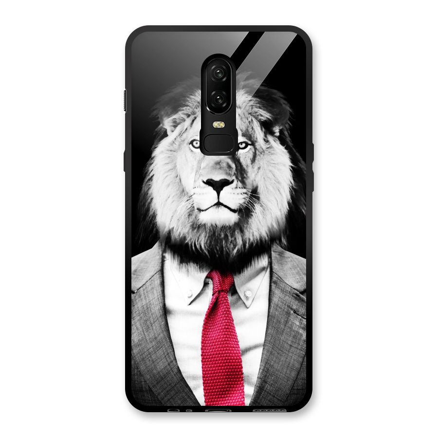 Lion with Red Tie Glass Back Case for OnePlus 6
