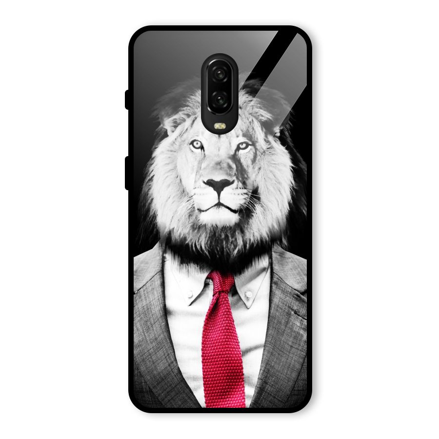 Lion with Red Tie Glass Back Case for OnePlus 6T