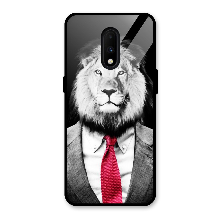 Lion with Red Tie Glass Back Case for OnePlus 7