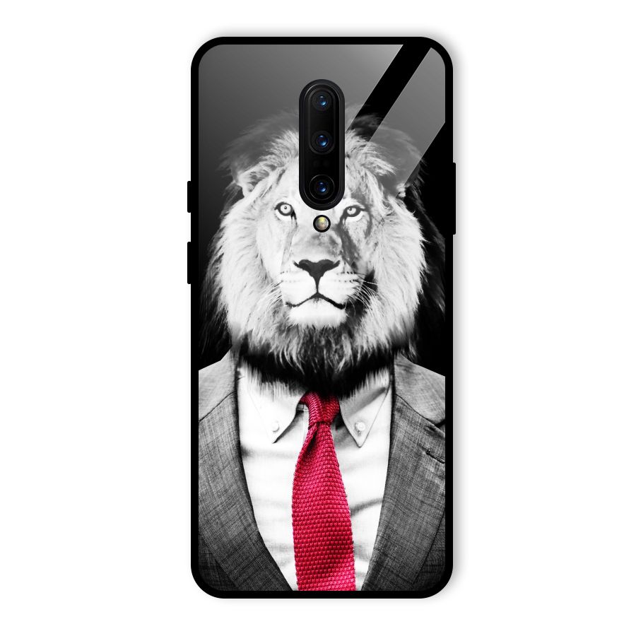 Lion with Red Tie Glass Back Case for OnePlus 7 Pro