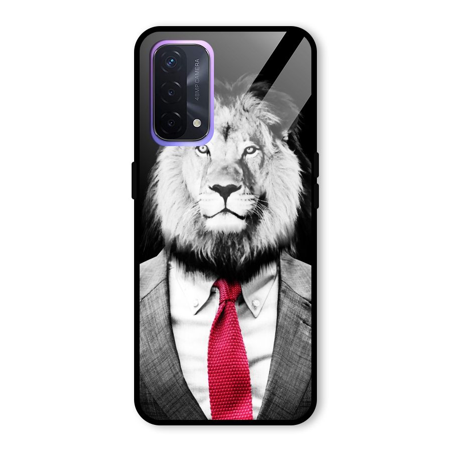 Lion with Red Tie Glass Back Case for Oppo A74 5G