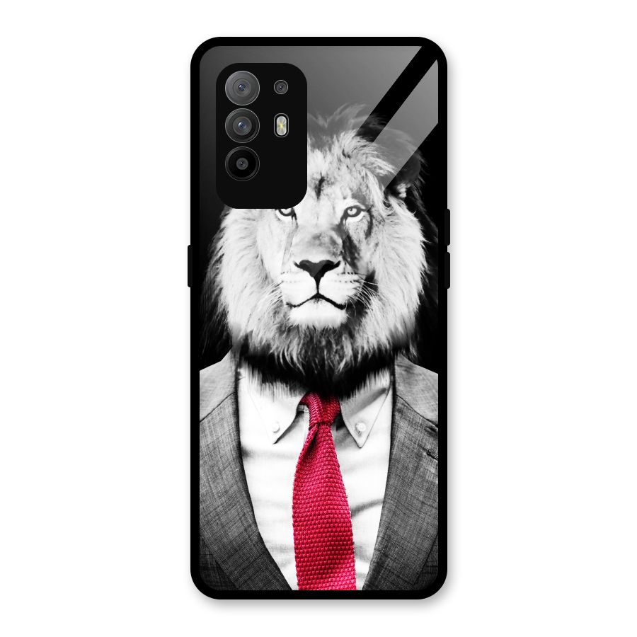 Lion with Red Tie Glass Back Case for Oppo F19 Pro Plus 5G