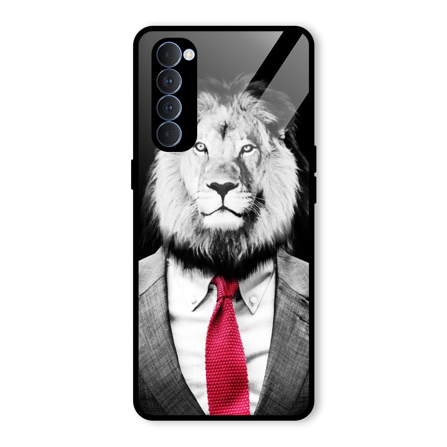 Lion with Red Tie Glass Back Case for Oppo Reno4 Pro