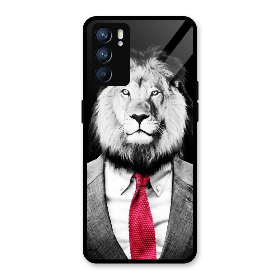 Lion with Red Tie Glass Back Case for Oppo Reno6 5G