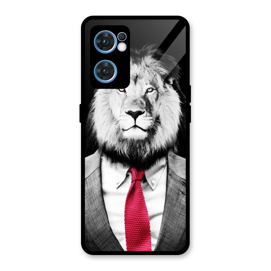 Lion with Red Tie Glass Back Case for Oppo Reno7 5G