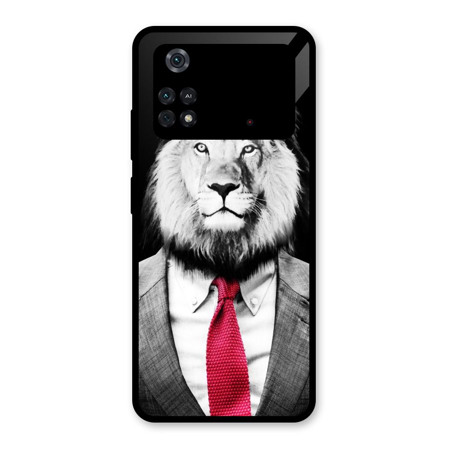 Lion with Red Tie Glass Back Case for Poco M4 Pro 4G