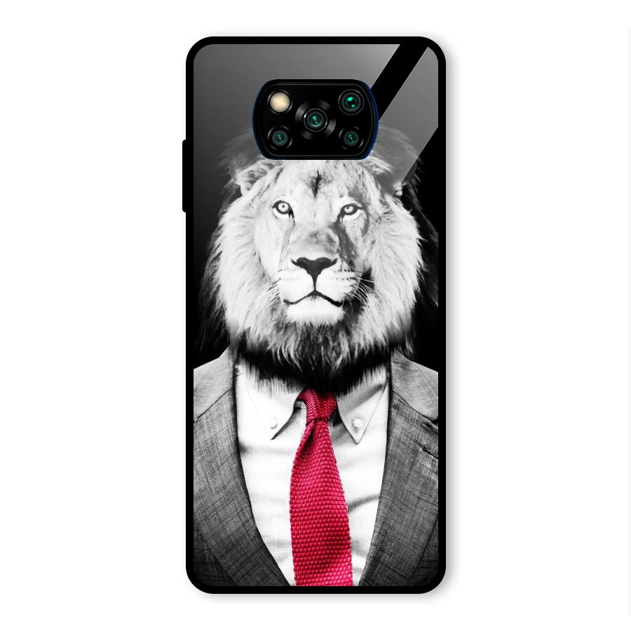 Lion with Red Tie Glass Back Case for Poco X3 Pro