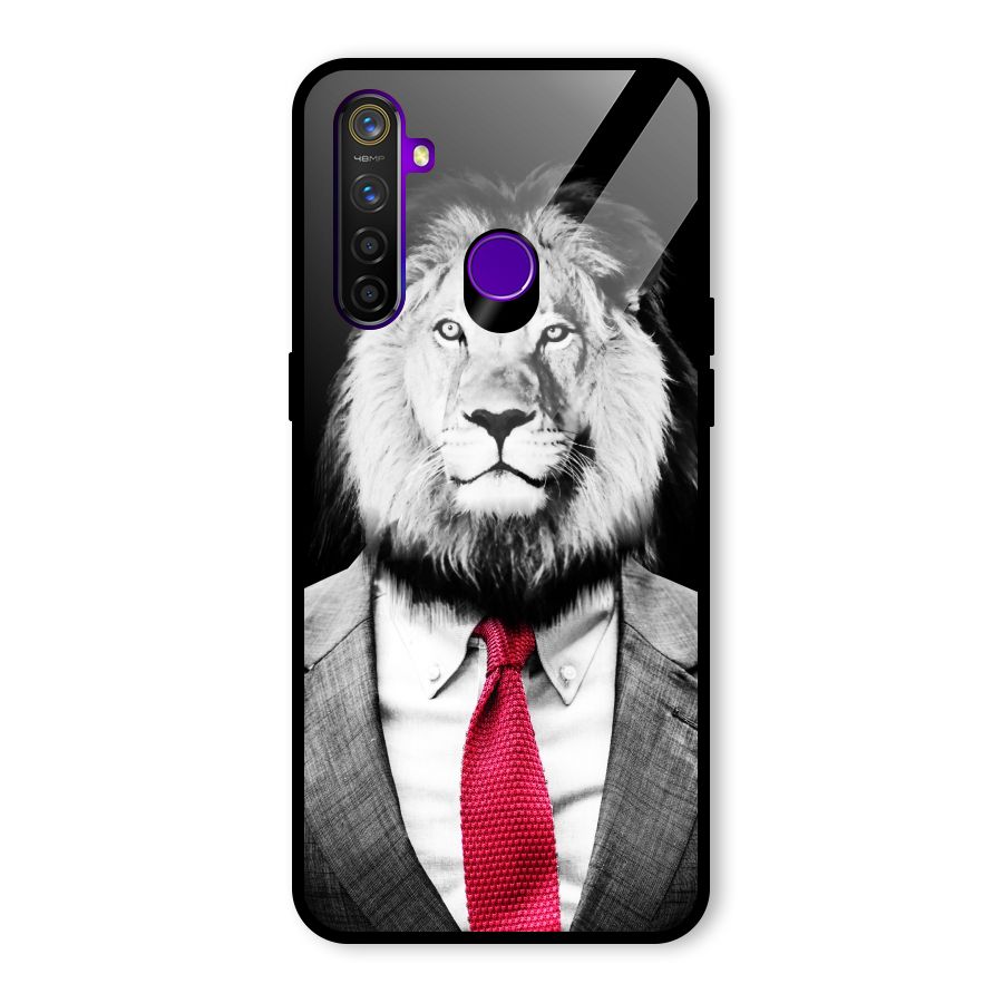 Lion with Red Tie Glass Back Case for Realme 5 Pro