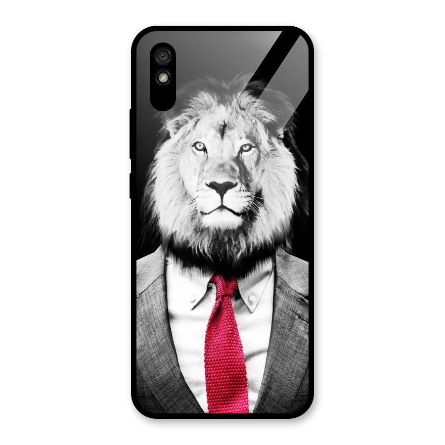 Lion with Red Tie Glass Back Case for Redmi 9A